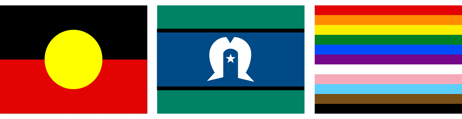 Aboriginal flag, Torres Strait Islander flag and Progress Pride flag